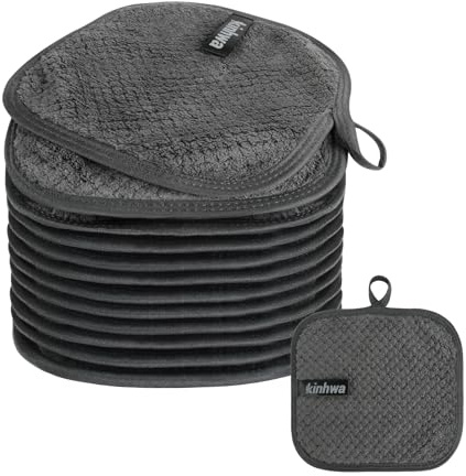 KinHwa Abschminktücher Waschbar Mikrofaser 12er Set 16x16cm, Ultraweich Gesichtstuch, Make Up Entferner Tuch Nur mit Wasser, Wiederverwendbar Waschlappen Gesicht, Saugfähig, für empfin（Dunkelgrau)
