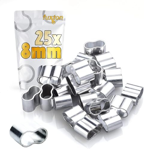 AzureRay 25 Morsetti a Strozzo Professionali per Cavo in Acciaio 6mm/8mm, Morsetti Filo Stendibiancheria, Antiruggine in Alluminio - per Cavo Espansione, Telone, Gomma