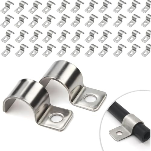 50 abrazaderas de cable de metal, abrazaderas de fijación de metal, abrazaderas de acero inoxidable, con orificio único en U, abrazadera de fijación, 5 mm para cables, tuberías de agua