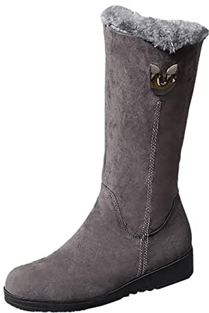 Generisch Mid-Calf Winter Boots for Women, Snow Boots, Women's Lined, Plain Platform, Non-Slip, Leisure, Comfortable, Medium High Plush Shoes with Flat Ankle Boots, gray, 7 UK