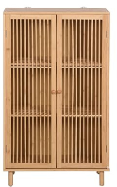AD.CON Armoire d'appoint avec 2 portes - En bambou - Avec 3 étagères - 110 x 66 x 40 cm - Naturel