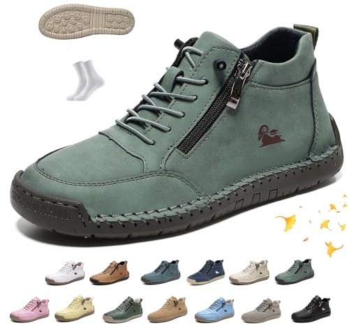 LOVEWLVNCL Botines Artesanales for Mujer,vogldeck – Zapatos Ortopédicos de Exterior Impermeables Cómodos,Ligeros,Antideslizantes,Slip-On Informales for Senderismo Caminar, Descalzo(Olive Green,46 EU)