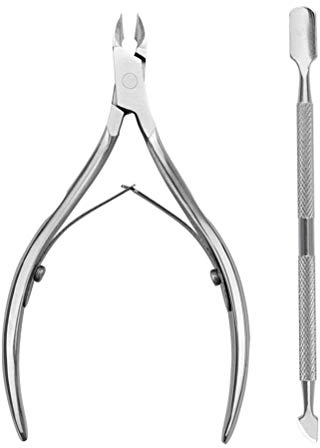 ZJchao 2 Unids/set Removedor de Cutículas, Pinza para Cutículas de Acero Inoxidable con Empujador de Cutículas, Herramientas de Manicura para Uñas de Manos y Pies (SILVER)