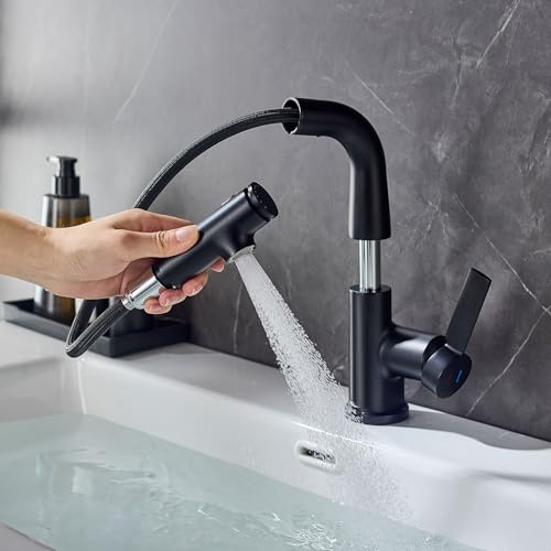 Rubinetto per LakeBayMZC lavabo con rubinetto estraibile, miscelatore monocomando per bagno con 3 tipi di getto d'acqua, Nero