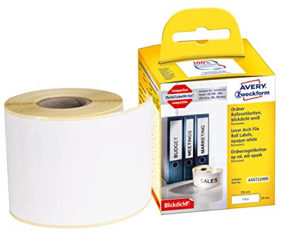 AVERY Zweckform AS0722480 Dymo LabelWriter Ordneretiketten breit kompatibel zu S0722480 (59x190mm, 1 Rolle|110 Rückenschilder, selbstklebend, absolut blickdicht, Dymo LabelWriter Etikettendrucker)