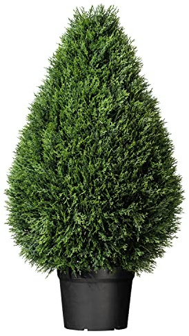 Vickerman 36 Artificial Potted Cedar Teardrop Shaped Bush - Realistic Faux Cedar Topiary Decoration - for Indoor/Outdoor Use - Reliable and Durable