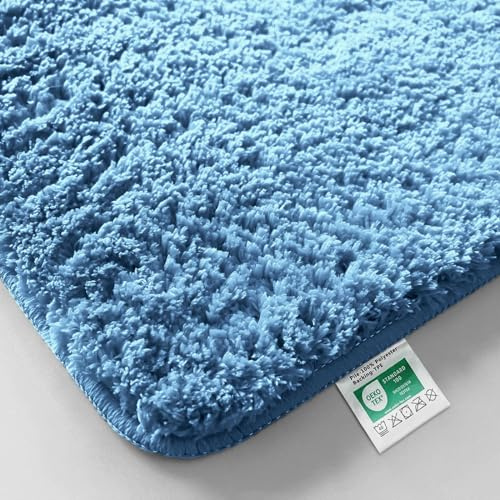 casa pura Badematte Hochflor Sky Soft - Weicher, Flauschiger Badezimmerteppich in Shaggy-Optik - Badvorleger rutschfest waschbar - schadstoffgeprüft - 16 Farben in 6 Größen (70x120 cm, hellblau)
