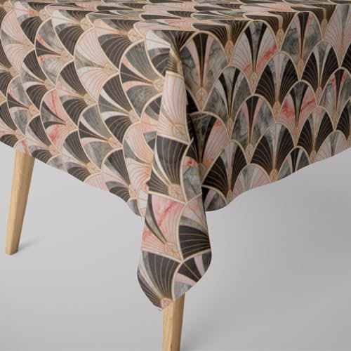 SCHÖNER LEBEN. Tischdecke Art Deco Bogen Marmor grün rosa braun, Größe:130x160cm