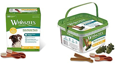 WHIMZEES Zahnbürste, natürliche, getreidefreie Zahnpflegesnacks (30 Stück), Größe M & Gemischte Vielfaltsbox, natürliche, getreidefreie Zahnpflegesnacks, Kaustangen für mittelgroße Hunde, 28 Stück