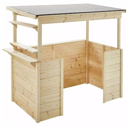 SOULET Playa Wooden Playhouse for Children - 4FT x 3FT - Wooden Kids Outdoor Playhouse Outdoor Kitchen for Children - 2 Shelves & 1 Counter - Waterproof Roofing Material Included - Easy Assembly