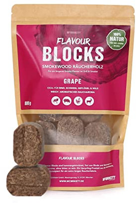 McBrikett Flavour Blocks, Madera ahumada, Chunks, 800 g, 100% Natural, Aroma Ahumado extralargo, UVA.