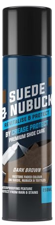 Crease Protect Spray Daim & Nubuck | 3-en-1 Rénovateur Couleur, Imperméabilisant & Nettoyant | 250ml pour UGG, Sneakers & Bottes | Protection Durable contre Pluie & Taches (Marron Foncé, Paquet De 2)