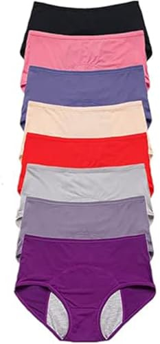 JosuE Upgrade High Waist Leak Proof Panties, 8 Pack Leak Proof Plus Size Women's Panties(8 Color, XL)