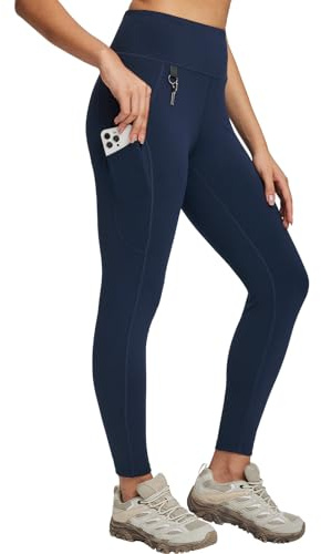 baleaf Hiking Walking Leggings for Women with Zip Pockets Outdoor Cargo Pants High Waist Quick Dry Blue M
