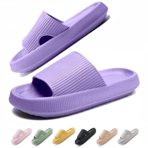 IDEINER Badelatschen Damen Herren Wolkenschuhe Original Cloud Slippers Hausschuhe Cozislides Rutschfest Weicher Dicker Sohle Wolken Badeschuhe Orthoslipper Sommer Pantoletten Lila Gr. 42/43