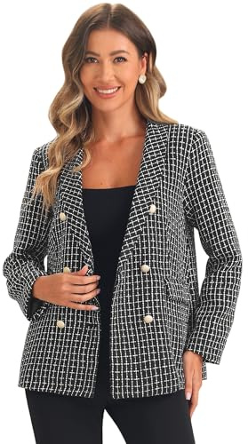 Allegra K Giacca da donna in tweed con bottoni sul davanti, Nero , L