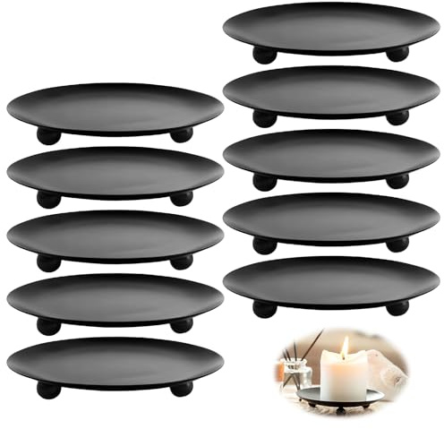 10 Piezas Candelabro De Metal Negro, Portavelas, Plato Para Velas, Plato De Vela De Hierro, Portavelas De Pilar Para Decoración De Mesas