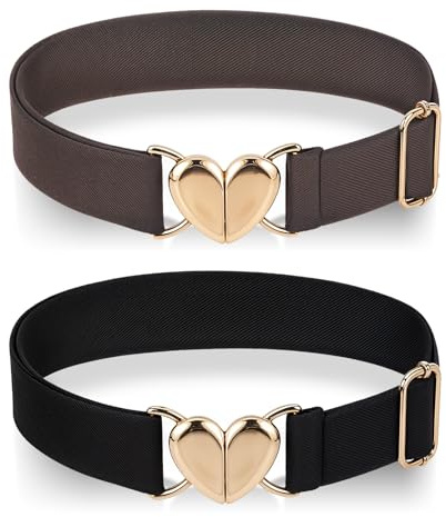 Molain 2 Pcs Kids Elastic Belt for Girls Waist Size 15-30, Adjustable Toddler Heart Buckle Stretch Belts for Boys Girls