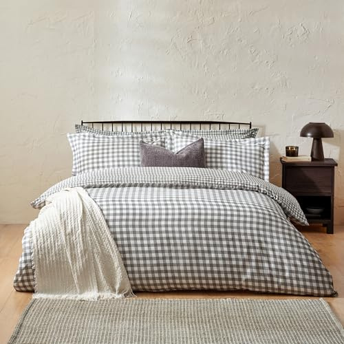Yard Barton Quadri Vichy Set Copripiumino – 100% Cotone Reversibile Federe Oxford Morbido E Traspirante Biancheria Da Letto Premium (Grigio – Singolo – 137x200cm)