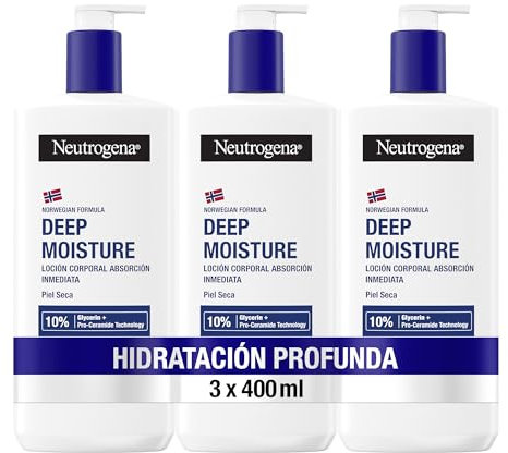 Neutrogena Fórmula Noruega Hidratación Profunda Loción Corporal de Absorción Inmediata (3x400 ml), crema hidratante corporal con tecnología Pro-Ceramida y Glicerina