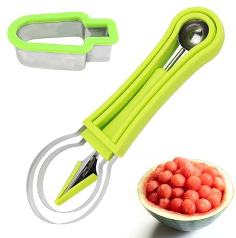 Rierousy Coupe-fruits 3 en 1, coupe-pastèque à faire soi-même, en acier inoxydable, emporte-boules, coupe-fruits, coupe-melon