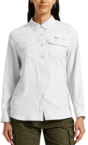 MoFiz Camisa para Mujer Blusa UPF50+ Funcional Camisa de Senderismo para Exteriores Blanco EU L