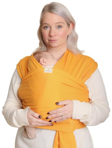 RYLOOBABY Baby Sling Carrier & Stretchy Baby Wrap – Newborn Baby Carrier 3.2–15 kg, Soft Cotton Hands-Free Babywearing Sling, Hip Healthy, One Size XXS–XXXL – Mustard Yellow