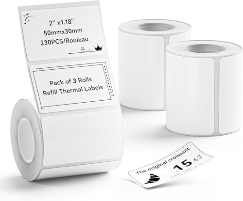 NIIMBOT 3 rotoli etichette 50 x 30 mm per stampanti di etichette B1, B21, B21 Pro e B3S, impermeabili e resistenti all'olio, personalizzabili e modificabili per casa, scuola e ufficio