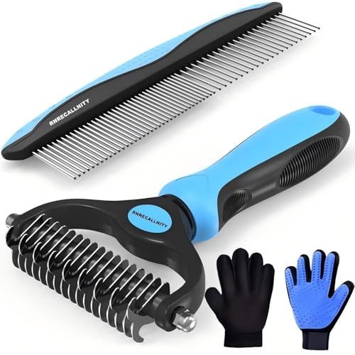 RNRECALLNITY Hunde- & Katzenbürsten Set – Unterfellbürste 17/9 Zähne, Entfilzer, Kamm & Fellpflege-Handschuh – Tierhaarentferner & Fusselrolle für Kurzhaar & Langhaar