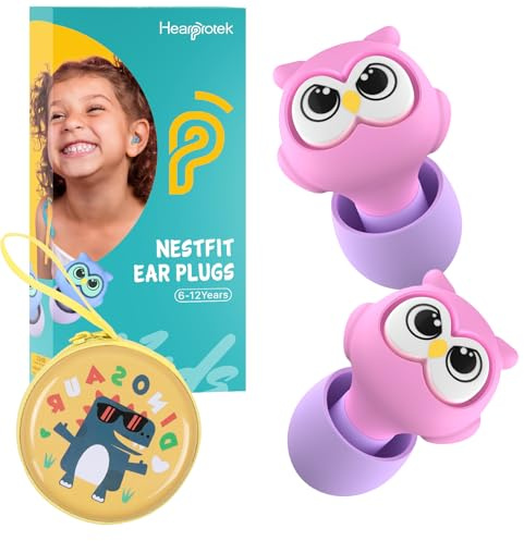 Hearprotek 6-12anni Tappi orecchie bambini,28dB riutilizzabili tappi orecchie antirumore per bambini e canali uditivi più piccoli-protezione dell'udito per viaggio,aereo,dormire,piscina,concerti(Rosa)