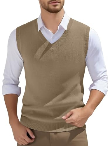 Jersey sin Mangas Hombre Invierno Chaleco Hombre Casual Algodon Suéter con Cuello en V Jerséis Esencial Chaleco de tejido de punto Hombre Traje Chalecos de Vestir Elegante de Fiesta Color