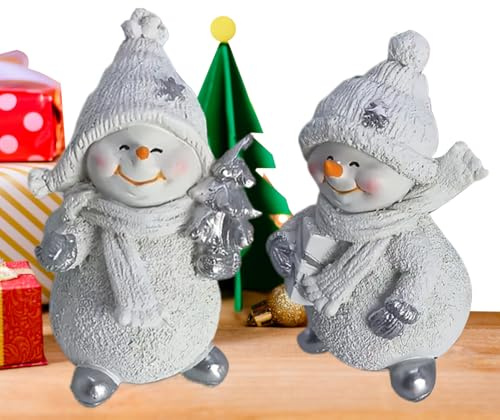 Genérico Figuras de muñeco de Nieve: navideños de Resina de 2 Piezas, Centro de Mesa de Invierno, exhibición Decorativa en Estante de Escritorio, decoración de la Oficina en el hogar | El Mater