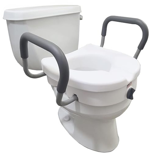 Carex E-Z Lock Raised Toilet Seat With Handles, 5 Toilet Seat Riser with Arms, Handicap Raised Toilet Seat For Seniors and Elevated Toilet Seat