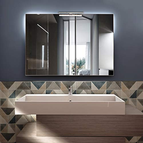 STYLE GLASS Specchio Bagno PERLA 100x70 cm, da Parete con Lampada Led Superiore, Senza Cornice Rettangolare Moderno, Luce Naturale, Design Home Decor