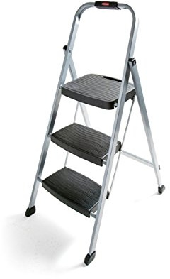 Rubbermaid 3-Step Steel Ladder,Folding Step Stool with Hand Grip and Non-Slip Feet, Silver, Tested to ANSI US Safety Standards, No Assembly Required