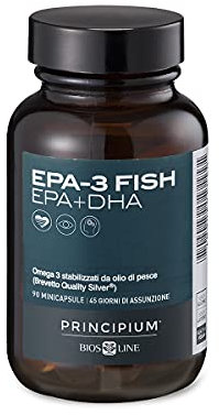 BIOS LINE Principium EPA-3 Fish, Integratore alimentare ricco di Omega 3, Integratore compresse che contribuisce alla normale funzione cardiaca, 90 mini-capsule