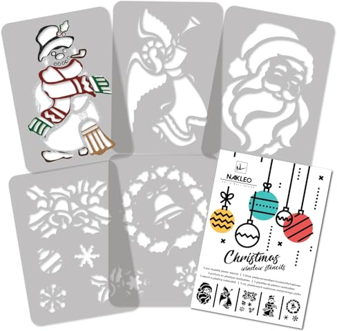 NAKLEO Plantillas de Navidad para Pintar, 5 Piezas 21x30cm Stencil Navideñas, Patrónes Plástico y Reutilizable para Spray de Nieve y Dibujar, DIY Arte Decoración Ventana Puerta Pared Madera Papel