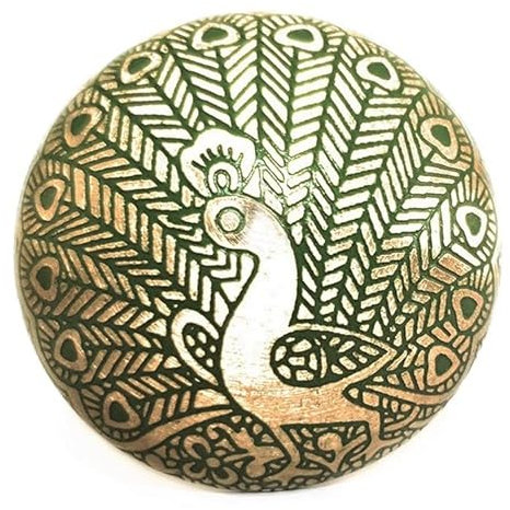 French Furniture Fittings Set of 6 Green Brass Peacock Knobs Kitchen Cabinet Pulls for Cupboard Doors, Furniture, Drawer Handles - Easy Install Vintage Shabby Chic 38mm Diameter - Round