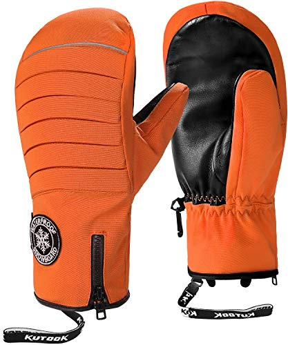 KUTOOK Ski Gloves Snowboard Mittens Goatskin Waterproof Thermal Leather Cold Resistant for Men Women