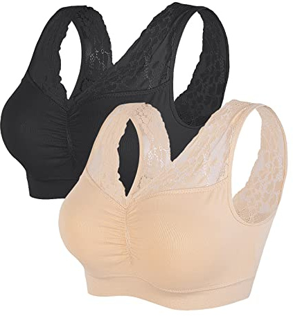 Vertvie Sportbehå utan bygel, push-up, stretchig, andas, för löpning, jogging, yoga, 1/2/3/4-pack, Svart + hudfärg, L
