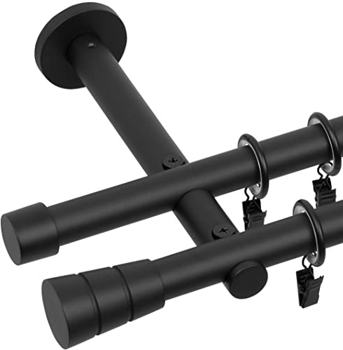 RENA Gardinenstange Vorhangstange 2-läufig - 19 mm - aus Metall - Lautlose Rollen - Komplettset - Schwarz Matt 140cm |Basic