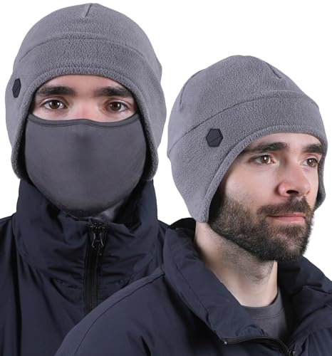 Tough Headwear Men's Skull Cap Beanie - Wind-Blocking Helmet Liner - Sweat-Wicking Running Beanie - Lightweight Ski Mask - Grey - One Size