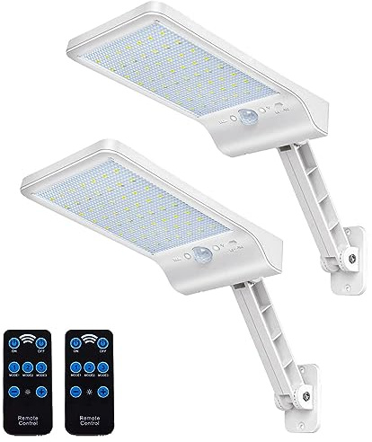 COLBOR Utomhus solcell, 56 LED-solcellslampor med rörelsesensor, 3 justerbara lägen, IP65, vattentät, kraftfull, med fjärrkontroll (vit), solcell-utomhus-belysning-ljus