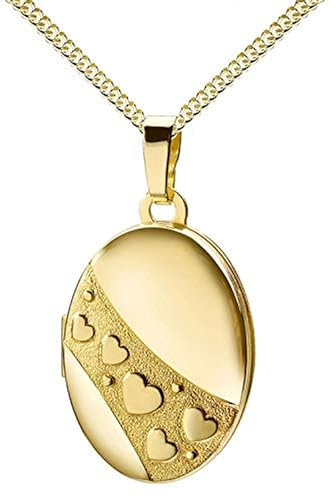 JEVELION Goldmedaillon Medaillon für 2 Bilder 585 Gold 14 Karat Bild Amulett mit Herzen zum Öffnen für Damen mit Halskette und Schmuck-Etui Mit Kette 925 Silber vergoldet - Kettenlänge 45 cm.