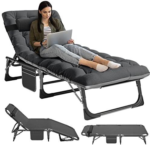 NAIZEA Folding Camping Cots,Adjustable 4-Gear Sleeping Cots for Adults,Foldable Cot Bed, Folding Chaise Lounge Chair,Portable Reclining Chair for Beach Lawn Camping Pool,Sunbathing Chairs