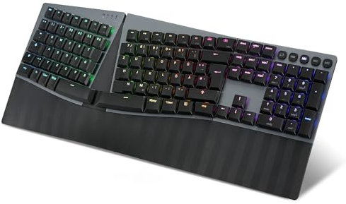 Perixx PERIBOARD-835BR - Kabellose RGB-beleuchtete ergonomische mechanische Tastatur, Flache taktile Brown-Schalter, programmierbare Tasten, Windows/Mac OS X kompatibel, deutsches QWERTZ