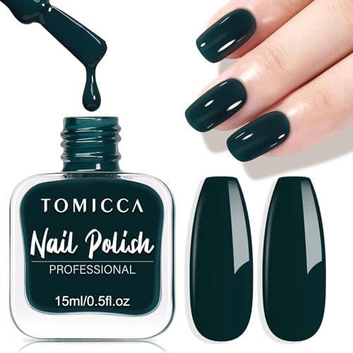 TOMICCA Water-Based Nail Polish - Quick Dry Dark Green Non-Toxic Polish, Vegan & Easy Removal for Healthy Nails | 15ml Long Lasting Salon Manicure at Home