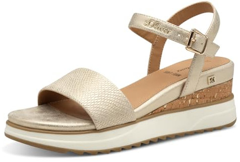 s.Oliver Damen Sandalen mit Keilabsatz Vegan, Gold (Champagne), 39 EU