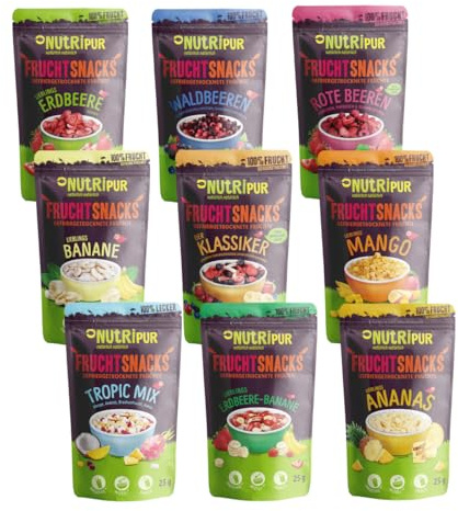 NutriPur - Set da degustazione di frutta secca senza zucchero - condimento per cereali, porridge - snack alla frutta - gusto pieno - 225 g