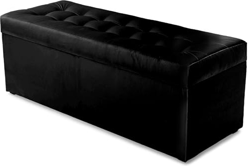MG Design Puf con almacenaje 45 × 120 cm Negro – Banco tapizado con baúl Interno, Asiento Suave, Estructura de Madera hasta 300 kg, sin Montaje, fácil de Limpiar
